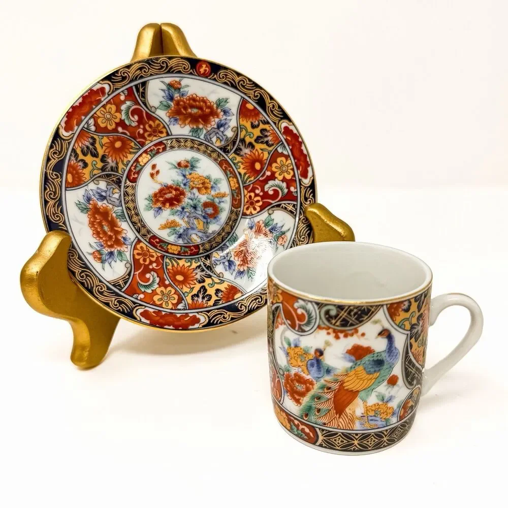 Vintage Yamasen Japan Peacock Demitasse Coffee Set 15 Pc Porcelain NEW